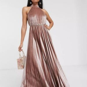 ASOS Petite Velvet Maxi Dress in Rose Gold